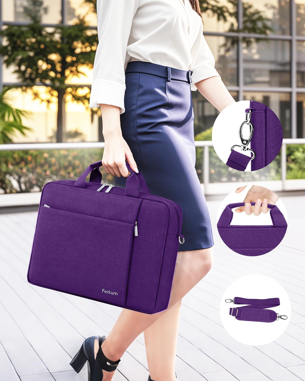 Ferkurn Laptop Bag Case for Women Men Computer Bag Compatible with HP Envy Pavilion Omen/LG Gram/MSI/Dell Inspiron XPS/Lenovo/Acer, Shoulder Strap Carrying Messenger Briefcase, Purple, 17 17.3 Inch - Image 5