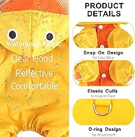 Vista 4 de SMALLLEE_LUCKY_STORE Chubasqueros impermeables para cachorros con capucha para perros pequeños y medianos, ligeros con correa y anillo en D