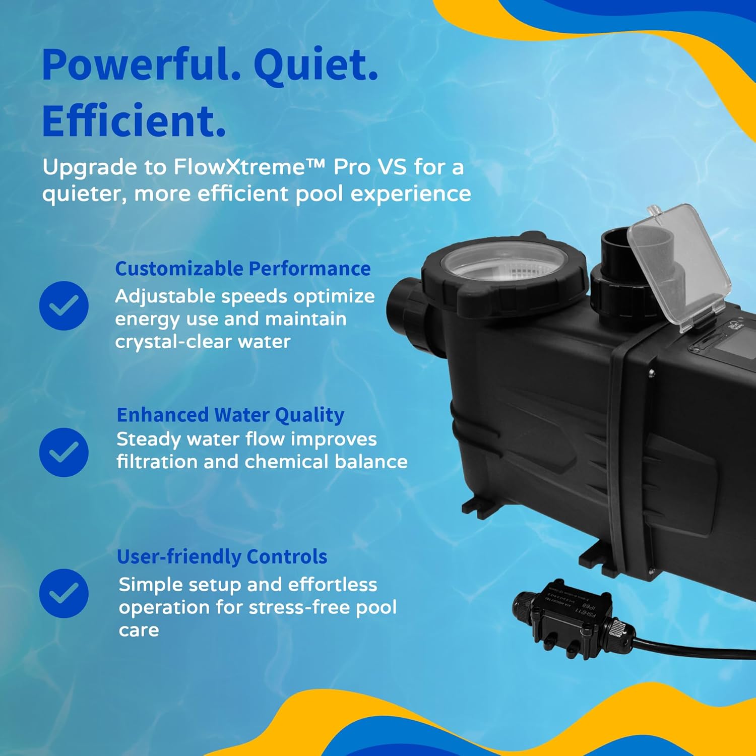 Blue Wave FlowXtreme PRO VS II pump highlighting smart control, durability, and enhanced filtration