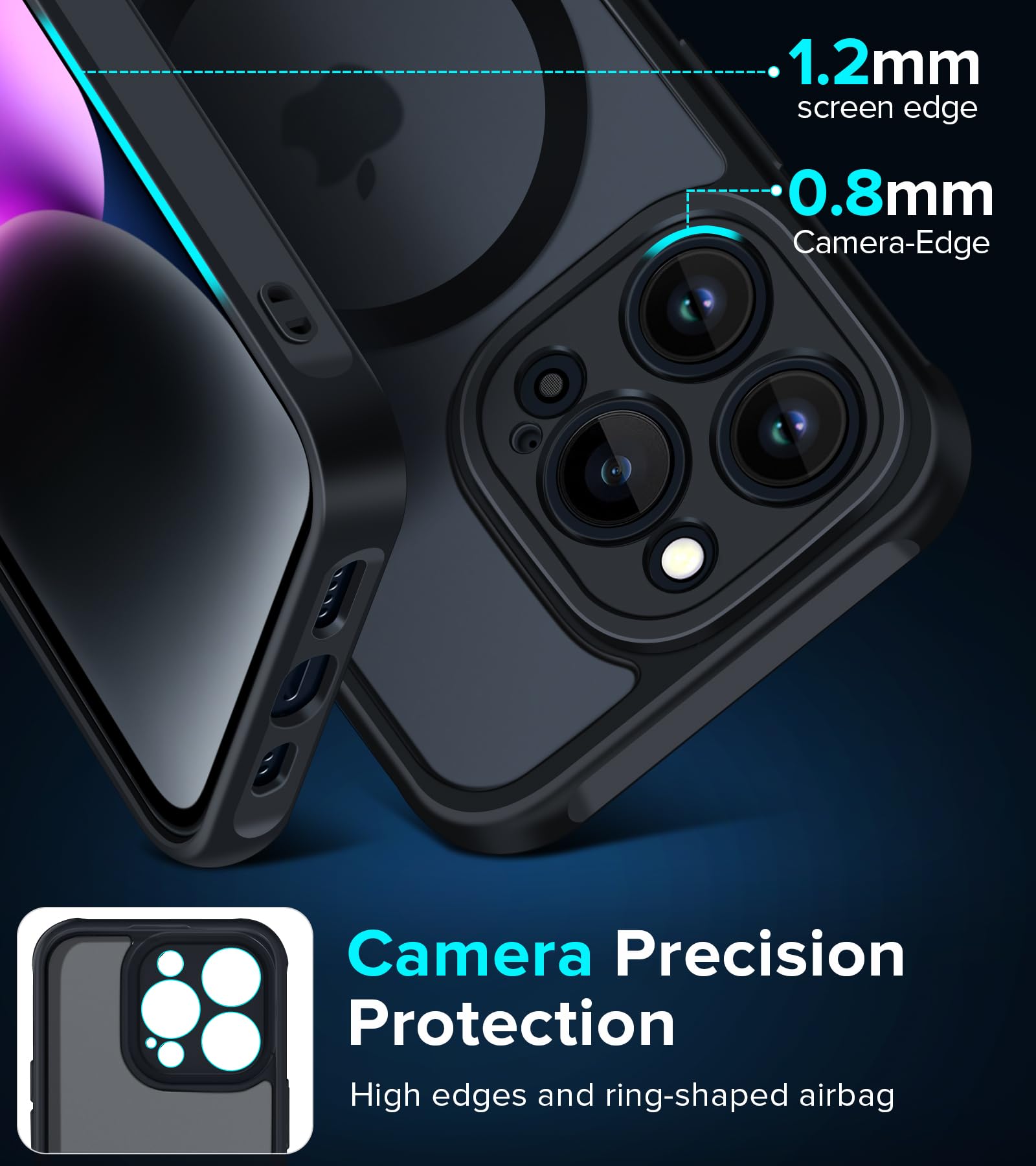 ivoler Magnetyczne etui do iPhone'a 15 Pro 6,1 cala, [kompatybilne z ] z 2 szklanymi ochraniaczami ekranu [odporne na wstrząsy ochrona klasy wojskowej] smukłe, twarde, półprzezroczyste, matowe