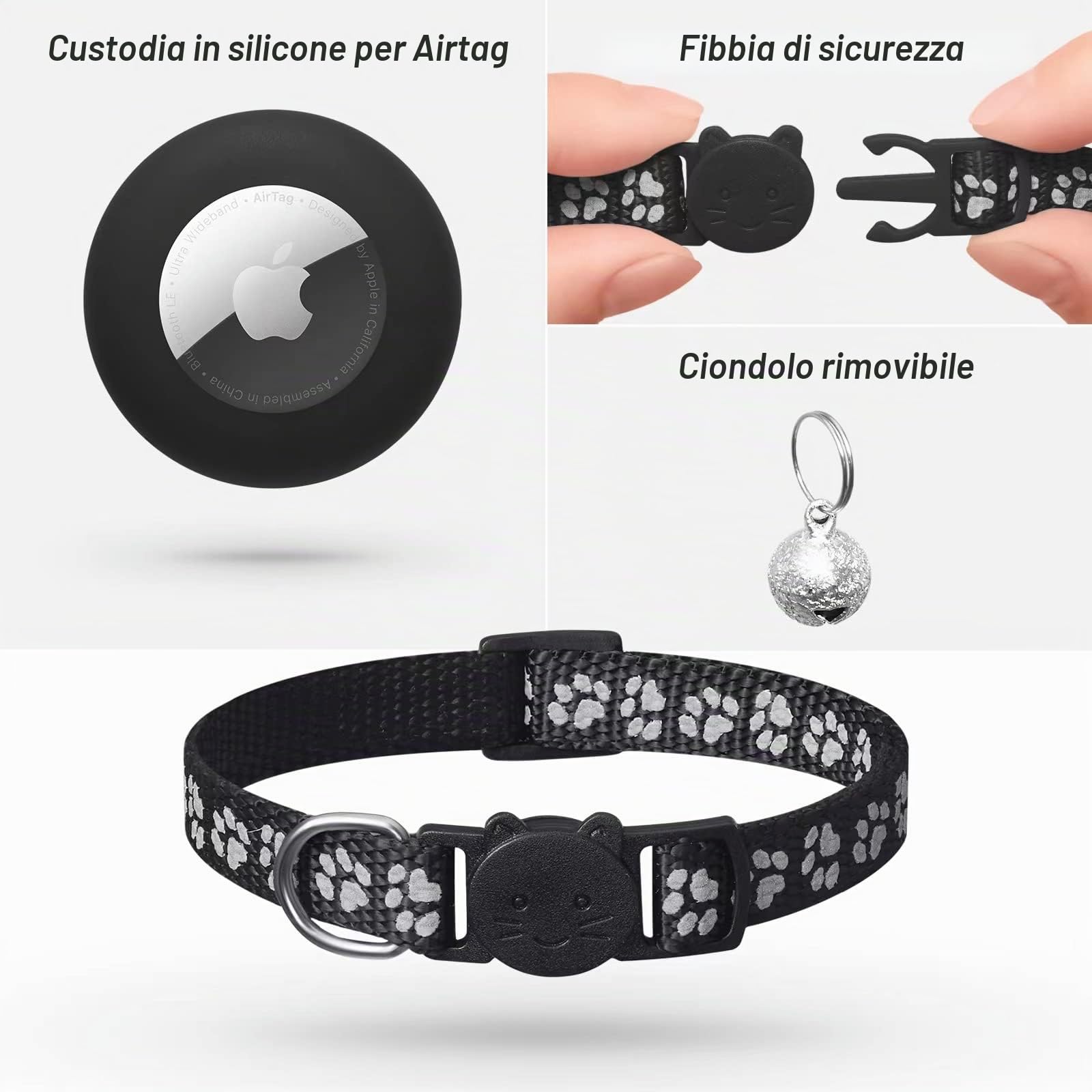 Collare con Fibbia di Sicurezza per Gattini e Cani di Piccola Taglia, Airtag GPS non Incluso,Ferroso