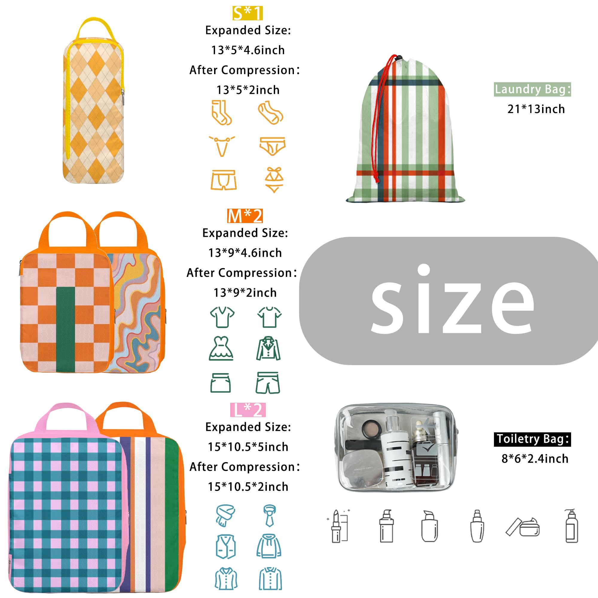 8 cubos de embalaje de compresión para equipaje de viaje, juego de bolsas organizadoras de maletas ligeras, cubos de embalaje de compresión para artículos esenciales de viaje, cubos de embalaje