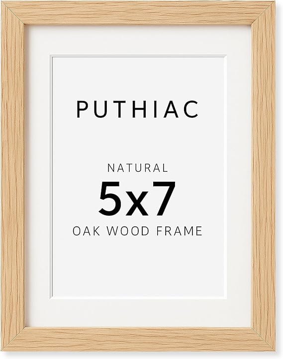 5x7 Oak Wood Picture Frame - Minimalist 5x7 Picture Frame, 5"x7" Frame Wood, Natural Solid Wooden Picture Frames for Wall Art Photo and Prints(1 Pack, Beige)