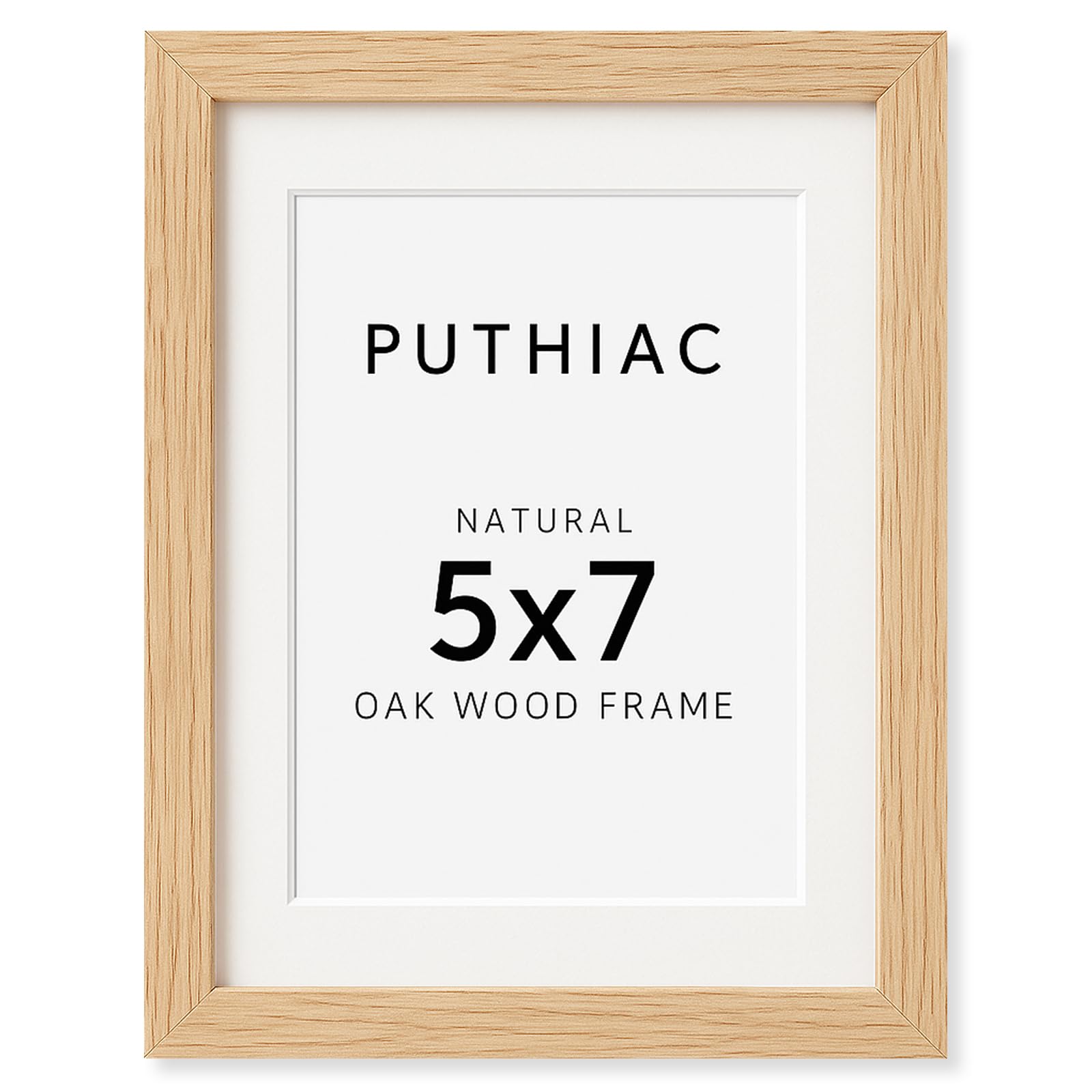 Photo 1 of puthiac 5x7 Solid Oak Wood Picture Frame, Fits 4x6 with Mat or 5x7 Without Mat, Wall or Tabletop Display with Stand, Vertical or Horizontal, Plexi Front, 1 Pack, Natural Oak