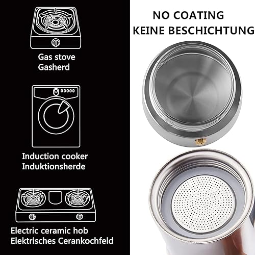 Miniatura 5 de Sivaphe Cafetera espresso de acero inoxidable para estufa de 4 tazas, soporte de inducción, olla Intaliana Moka de 10 onzas, cafetera cubana