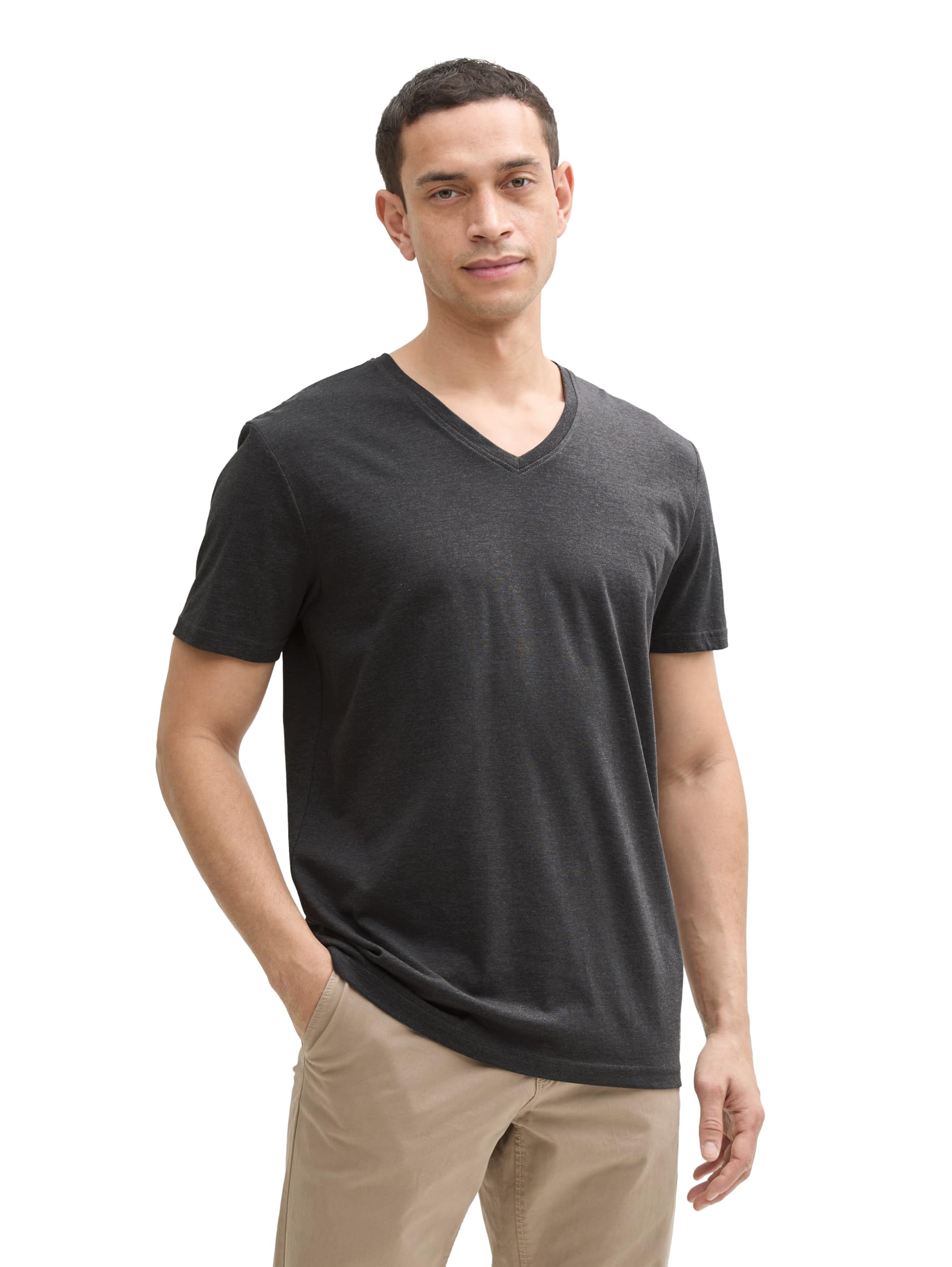 TOM TAILOR Herren T-Shirt mit V-Ausschnitt im Doppelpack, 11086 - Dark Grey Melange, S – Ansicht 2