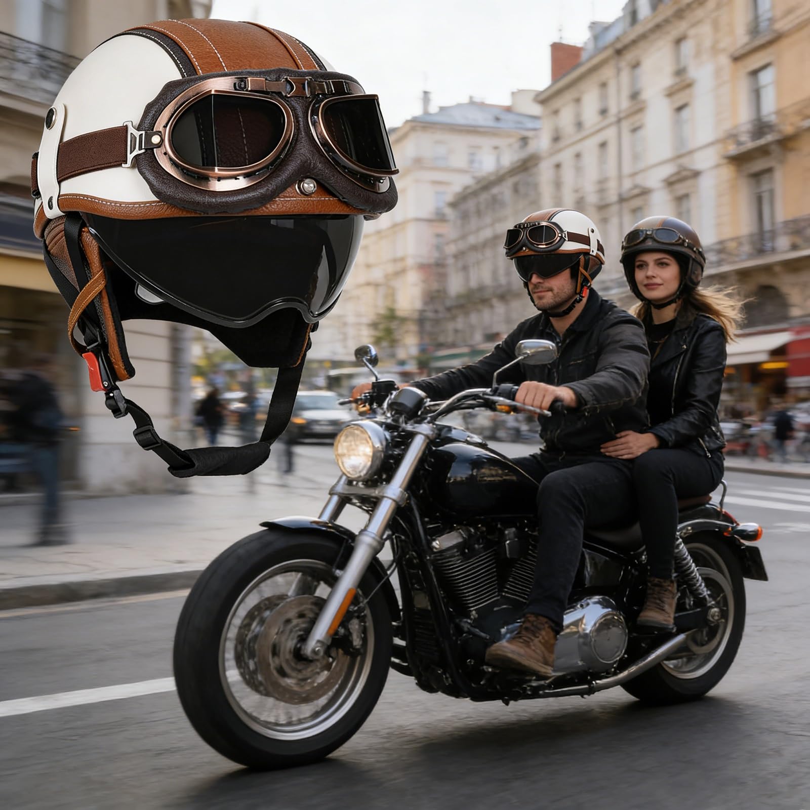 Półkask Motocyklowy Retro Niemiecki, ECE-Certyfikowany Otwarty Półkask z Wizjerą Słoneczną, Unisex dla Skuterów, Motocykli, Cruiserów, Choppers