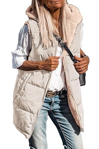 Womens 2026 Fall Reversible Long Vests Sleeveless Fleece Jacket Zip