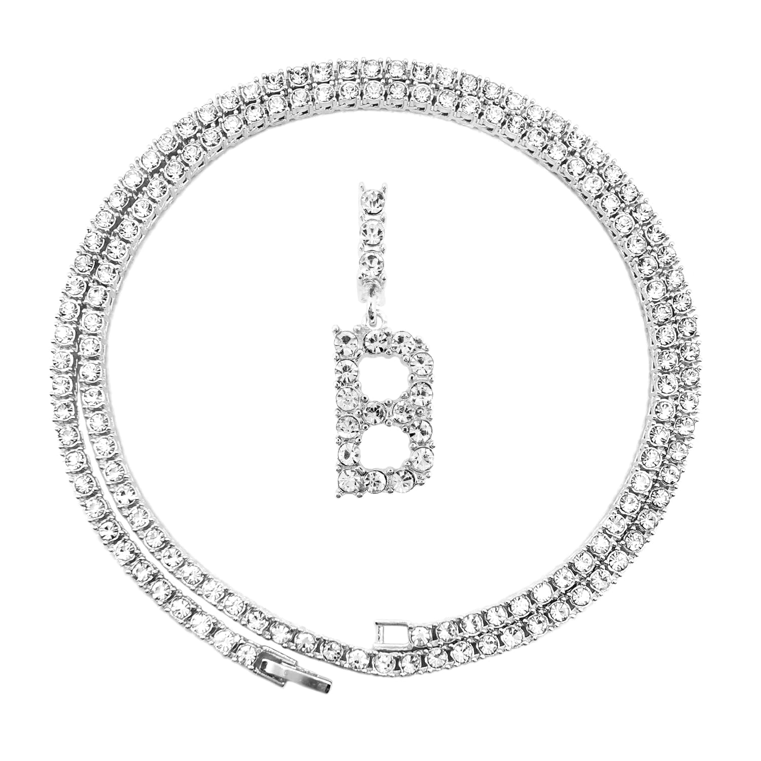 HH BLING EMPIRE Gold Silver Diamond Initial Necklaces for Women, Iced Out Initial Letter Pendants with Cz Diamond Tennis Necklace Chains, Alphabets A to Z letter necklace 18 Inch