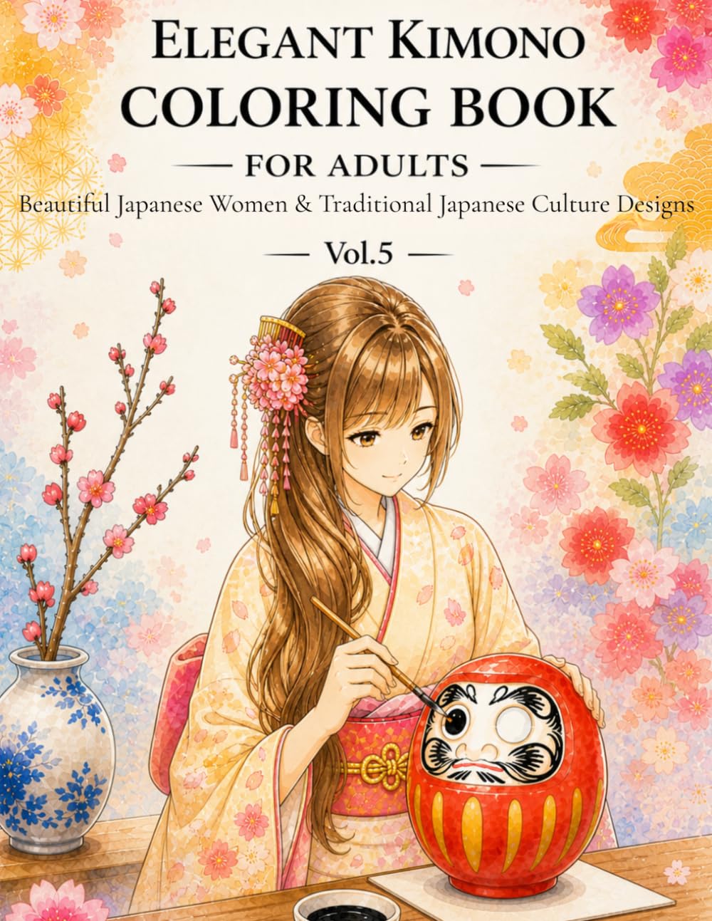 Elegant Kimono Coloring Book for Adult: Beautiful Japanese Women & Japanese Culture Designs for Relaxation