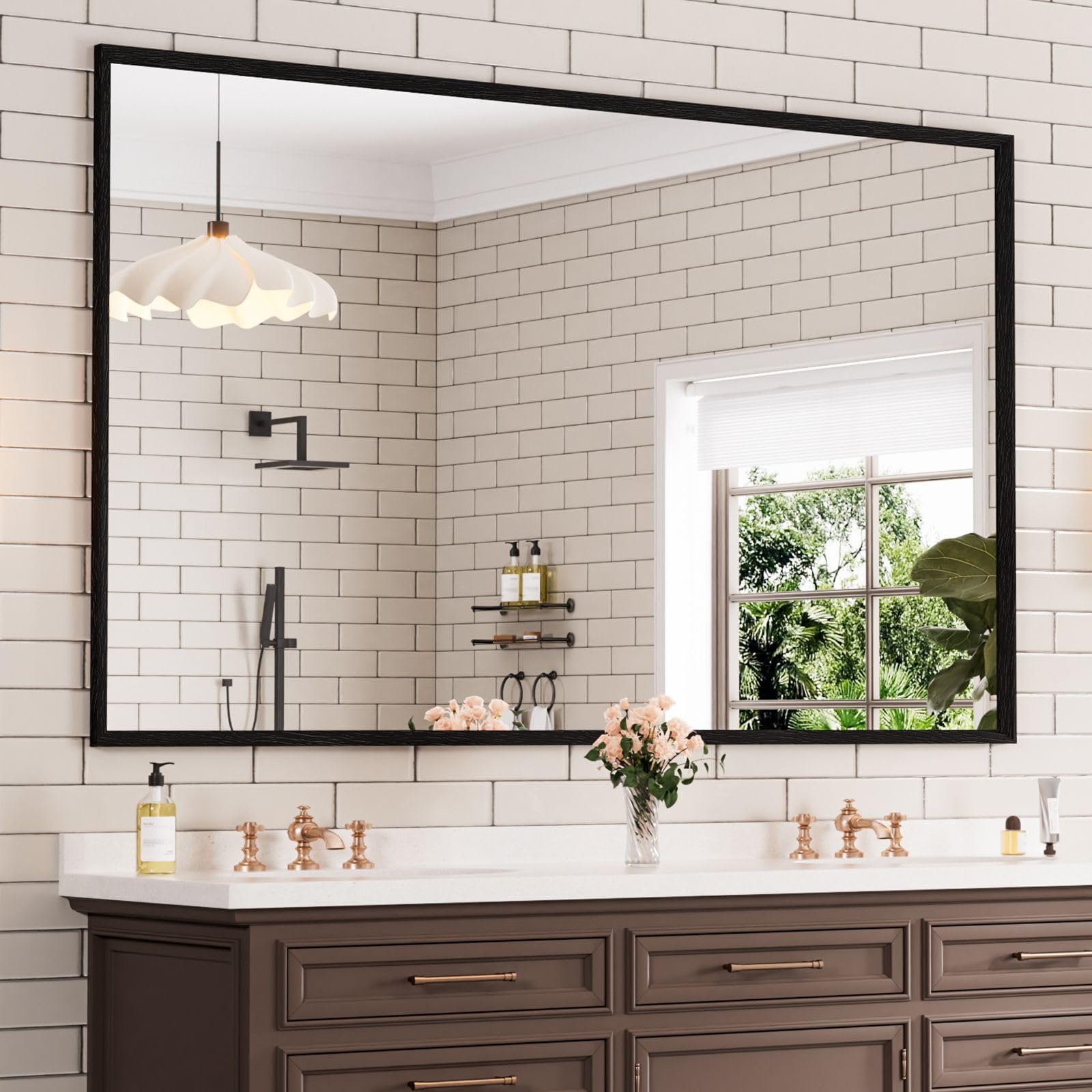 WEER 60X36 Inch Black Bathroom Mirror, Rectangular Framed Mirror for Bathroom, Matte Black Wall Mounted Large Vanity Mirror, Farmhouse Mirror,