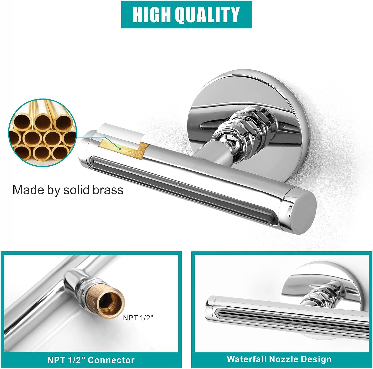 SKOWLL Waterfall Shower Adjustable, Wall Mount Modern Rainfall Waterfall Shower Head Set, Polished Chrome Waterfall Showerhead Jet, High Pressure Shower Body Spray Jets