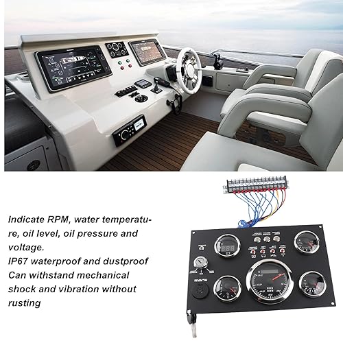 Miniatura 6 de Juego de medidores de tablero 5 en 1, IP67, impermeable, medidor digital, motor, rpm, nivel de combustible, presión de aceite, temperatura del agua,