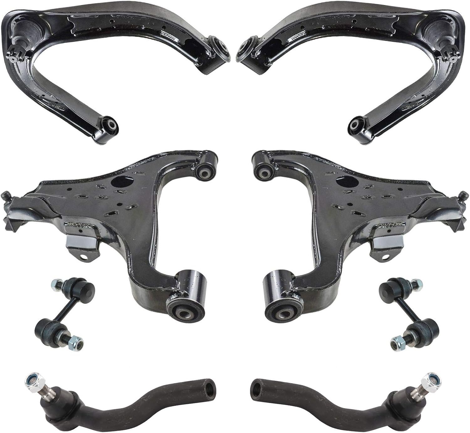 TRQ Front Steering & Suspension Kit Control Arm with Ball Joint Sway Bar Stabilizer Link Tie Rod Compatible with 2004-2010 INFINITI QX56 2005-2015 Nissan Armada 2004 Pathfinder Armada 2004-2015 Titan