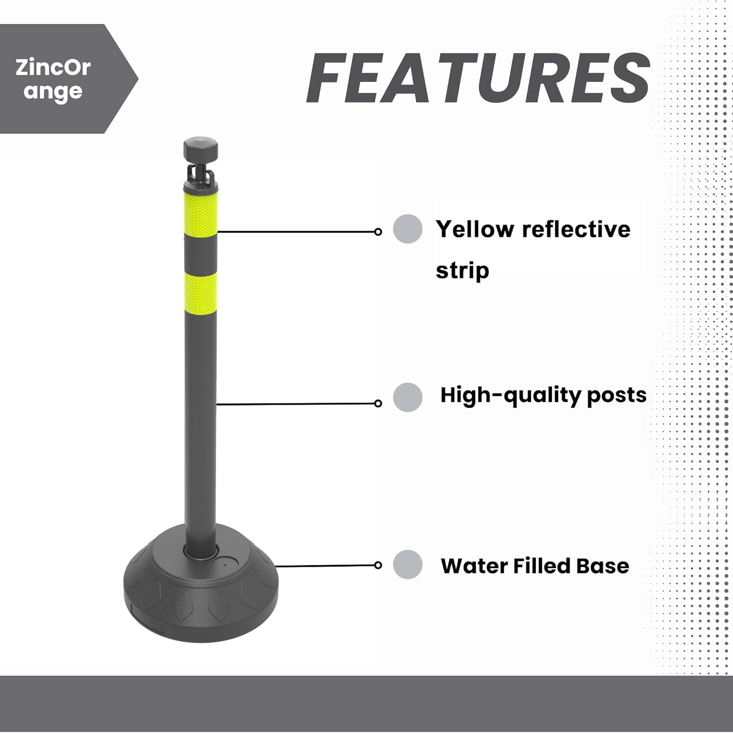6-Piece Set 40"/ 102cm Stanchion Posts, Traffic Delineator Post with Yellow Reflective Strip and Water Filled Base for Parking, Queue and Crowd Control (Black)
