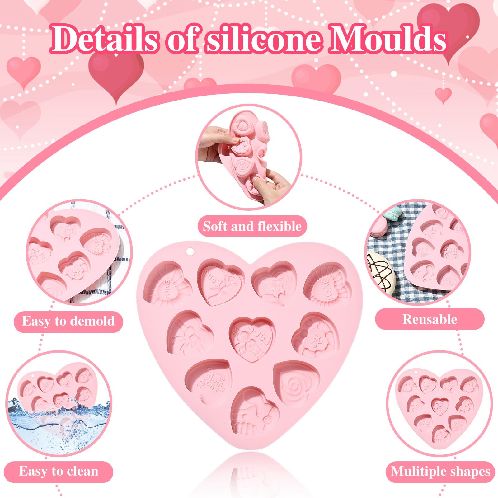 UR URLIFEHALL 2 Pcs Silicone Heart Moulds Love Heart Shaped Silicone Baking Moulds for DIY Cake Chocolate Candy Decoration Jewellery Making - Image 3