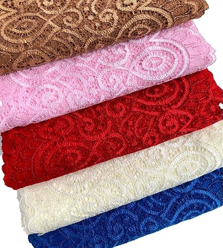 Miniatura 3 de Cinta elástica de encaje de 7.1in de ancho de 7.1in de ancho con flores para prendas de vestir, manualidades, adornos de ramo de boda, diademas,