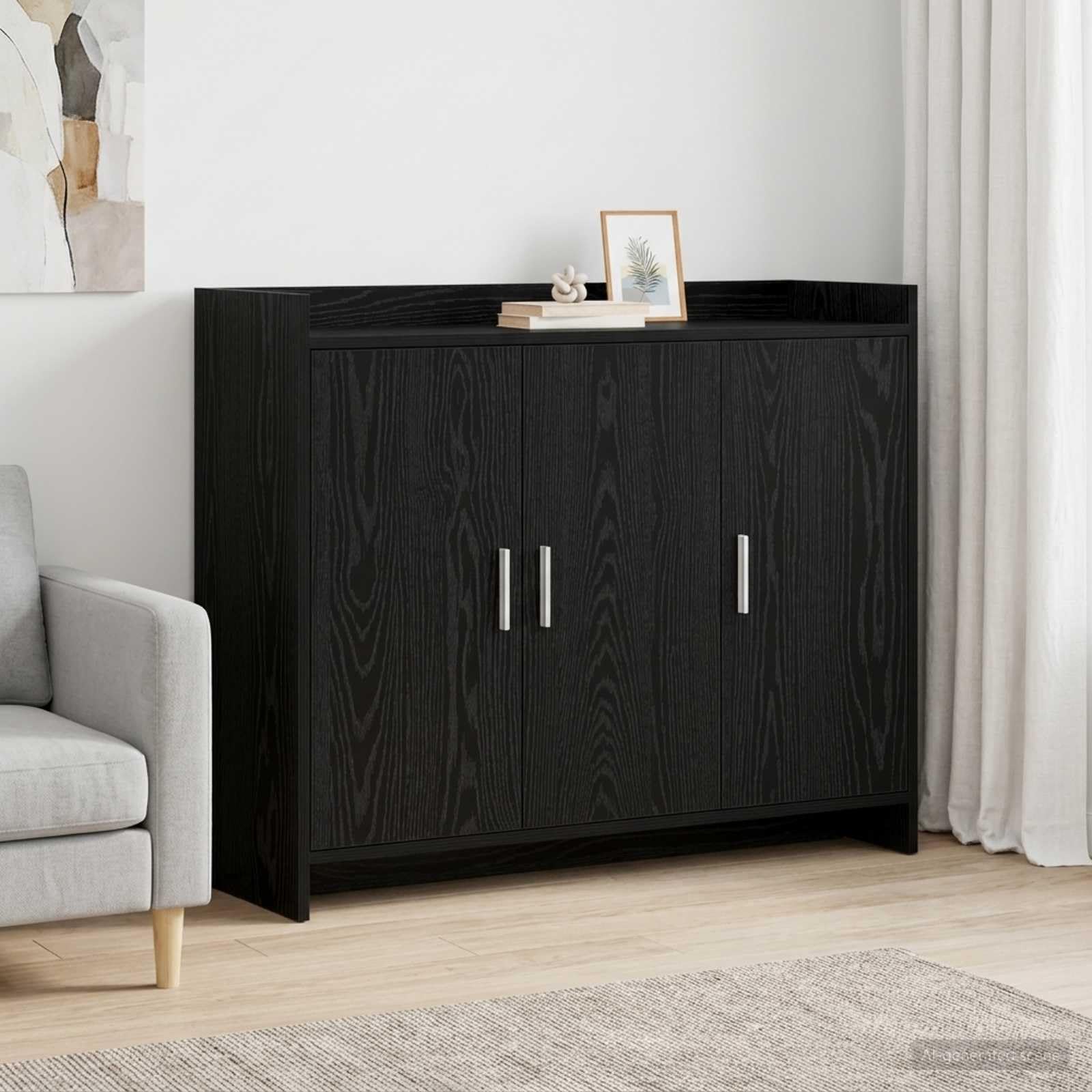 Credenza in rovere nero, 98,5 x 33 x 80 cm, credenza a 3 ante