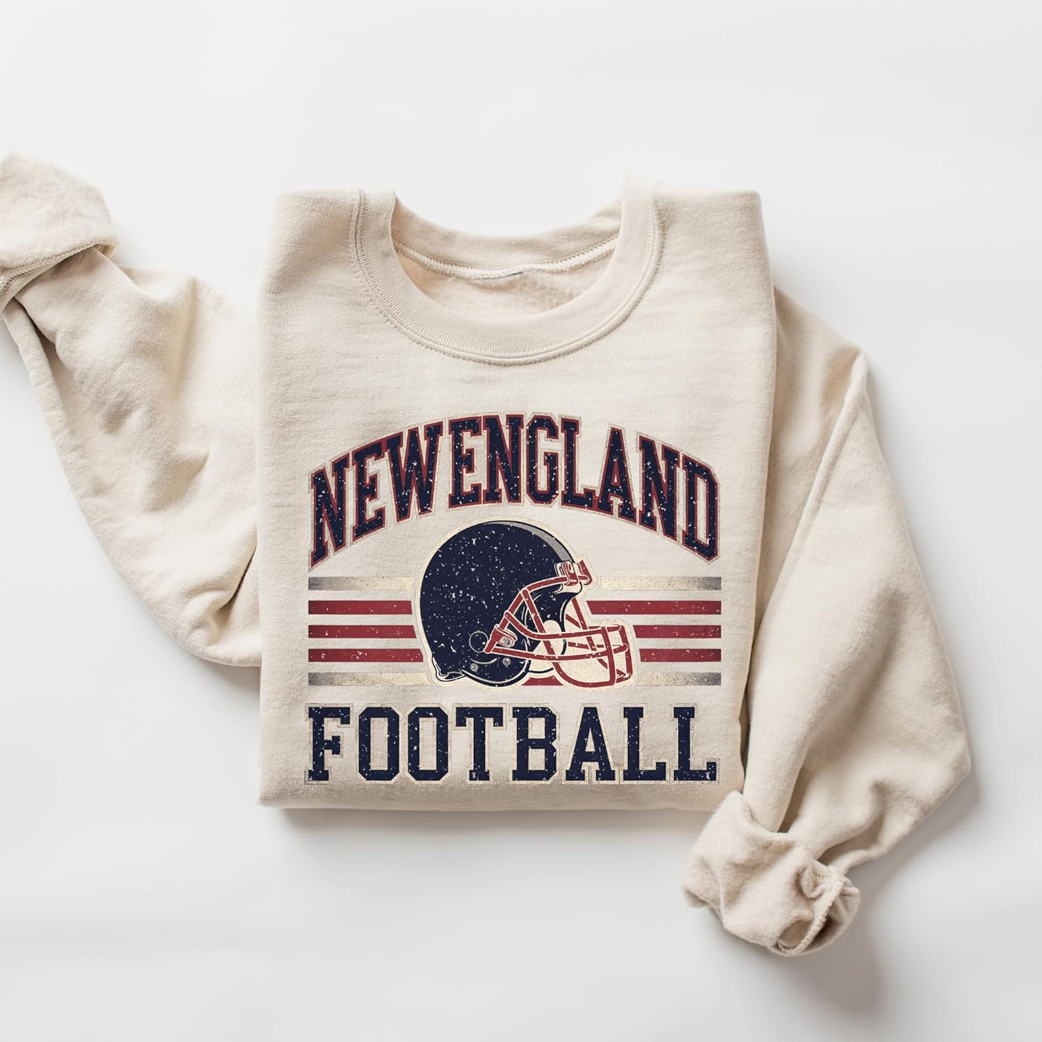 Distressed New England Football Vintage Style Crewneck Sweatshirt for Women Men – Retro Game Day Pullover