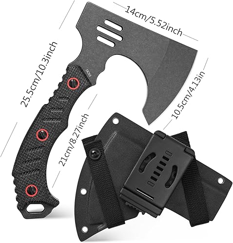 Miniatura 2 de C1391 - Hacha de camping para camping, hoja de acero DC53 con mango de micarta, hacha de supervivencia con fundas Kydex para camping, senderismo y