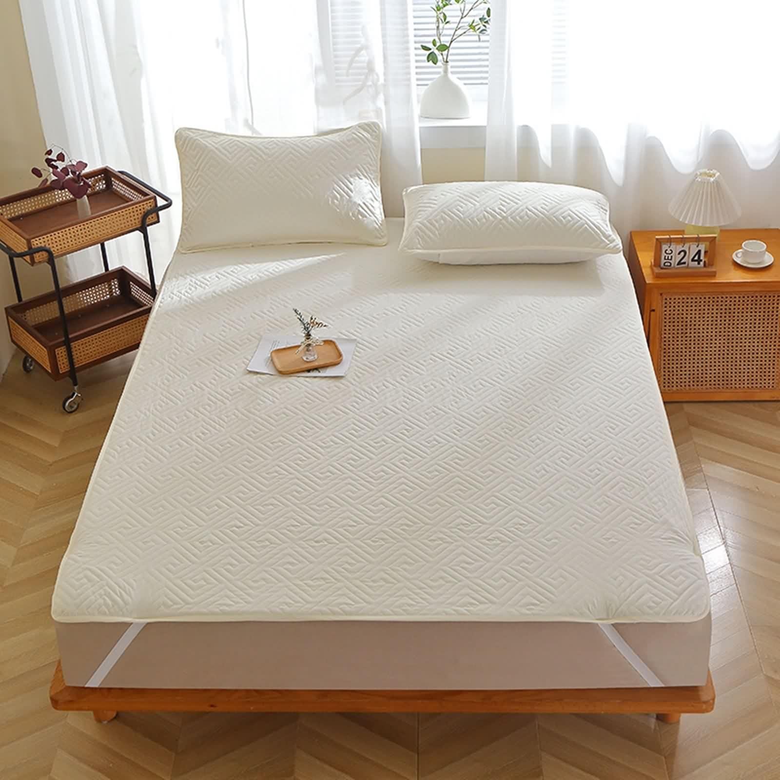 Spannbettlaken 120X200 cm Baumwolle, Spannbettlaken Volltonfarbe Beige Weiß Fitted Sheet Elegant