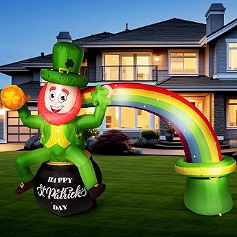 Joiedomi 14ft Long 10 FT Tall St Patrick Inflatable Rainbow Arch with LED Light Build-in Cauldron Pot of Gold Inflatable Yard Garden Decorations, Indoor and Outdoor Theme Party Decor, Lawn Decor