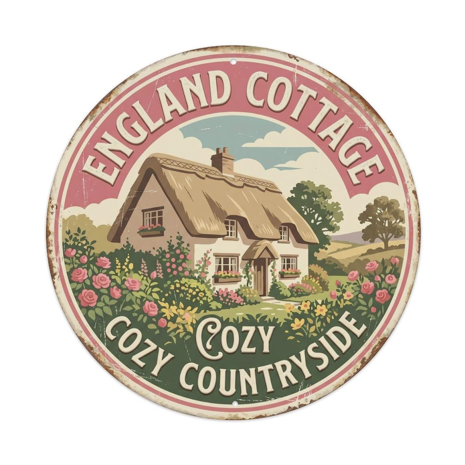 Thatched Cottage Cozy England Countryside Metal Tin Sign