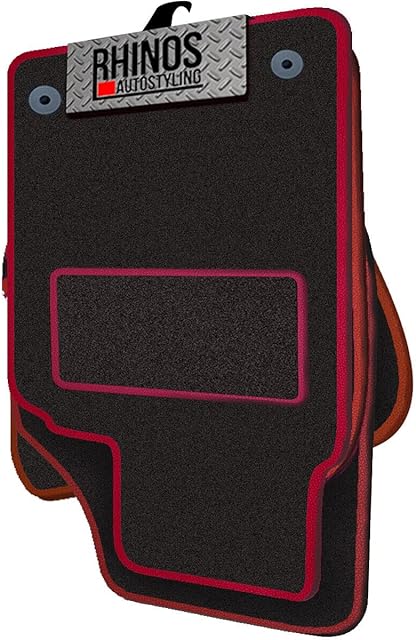 TAILORED TO FIT FORD FIESTA ST-LINE (2018 ONWARDS) - FULL SET OF TAILORED LUXURY CAR MATS - BLACK MAT + RED LEATHER EDGING
