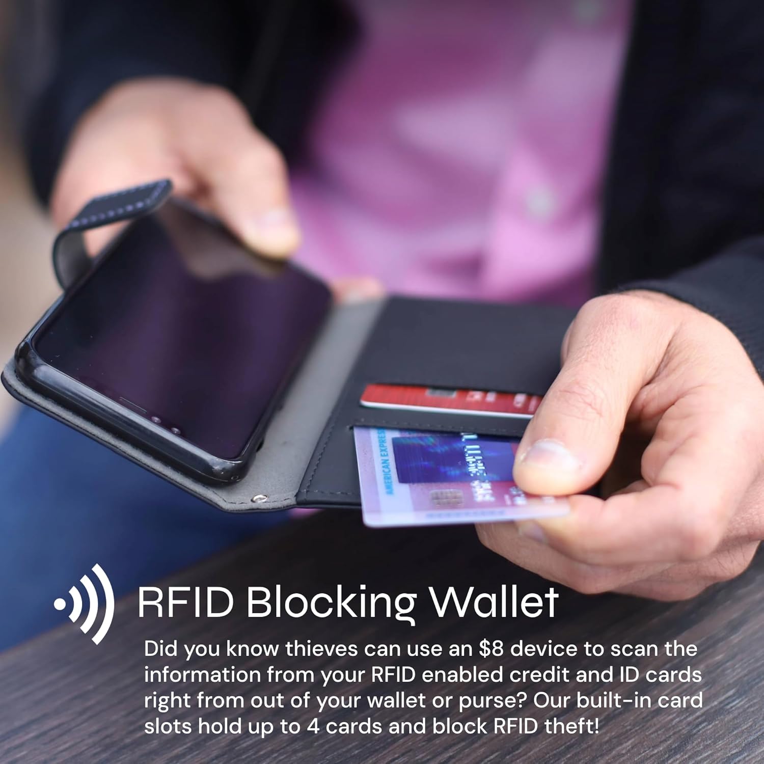 SafeSleeve Wallet Leather Case for iPhone 14 EMF Blocker for Cell Phone with 3 Card Slot, Protective Design, and Built-in Adjustable Stand for Hands-Free Viewing, Suitable for Men and Women (Black) - Image 8