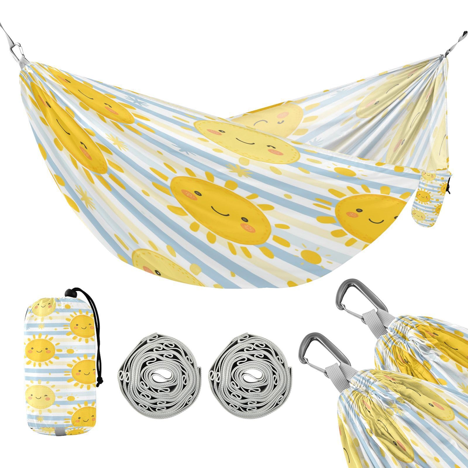 ATTX Cute Sunshine Camping Hammock - Lightweight & Portable Hammocks, Heavy Duty 330lbs Capacity for Indoor, Hiking, Backpacking, Travel, Backyard, Beach#127