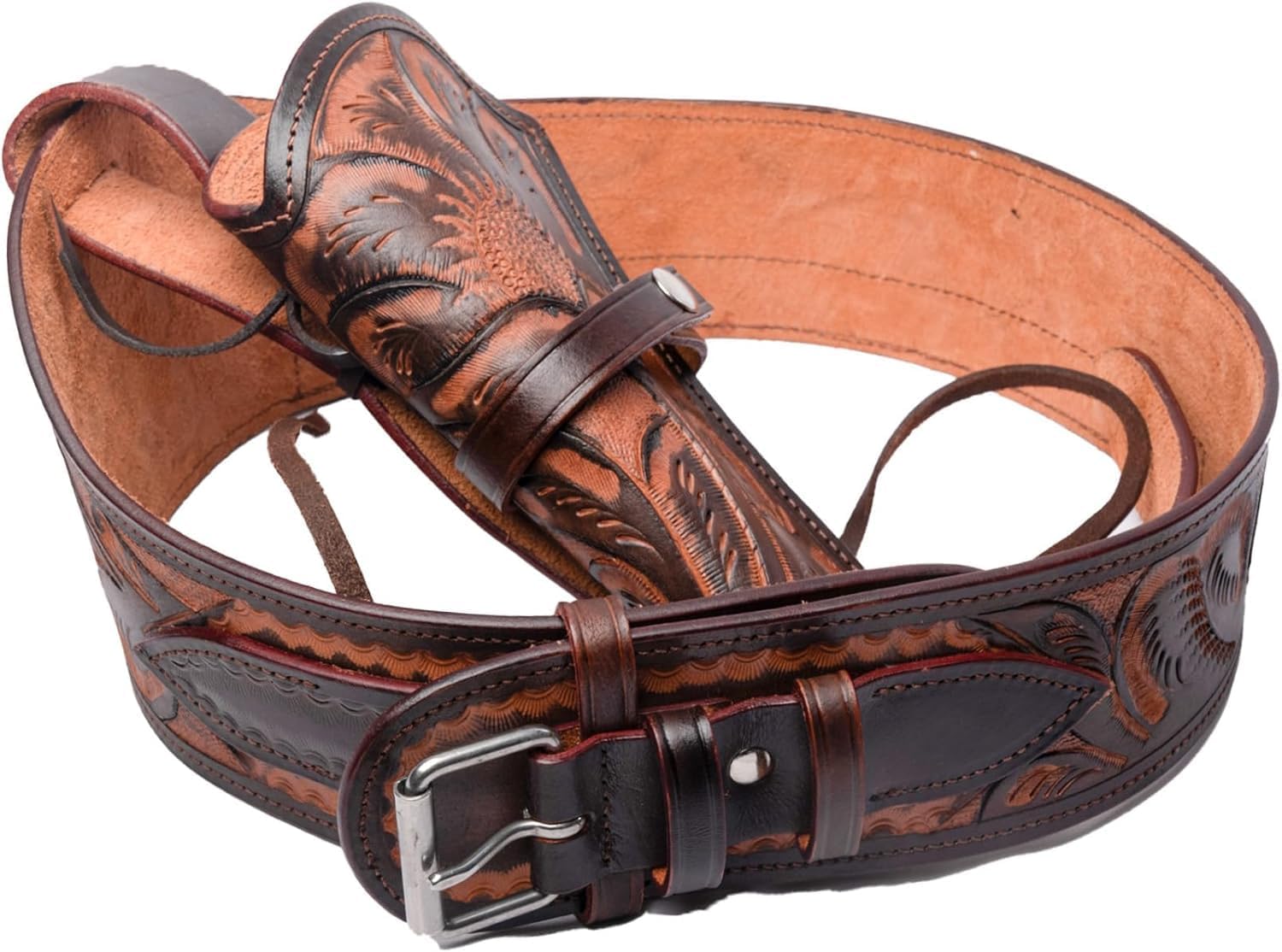 Hulara Full Grain DD Harness Buff Leather Western Gun Holster Belt for Men Heritage Rough Rider 357 Magnum Holster Cowboy Gun Belt and Holster 38 Cal Revolver Holster