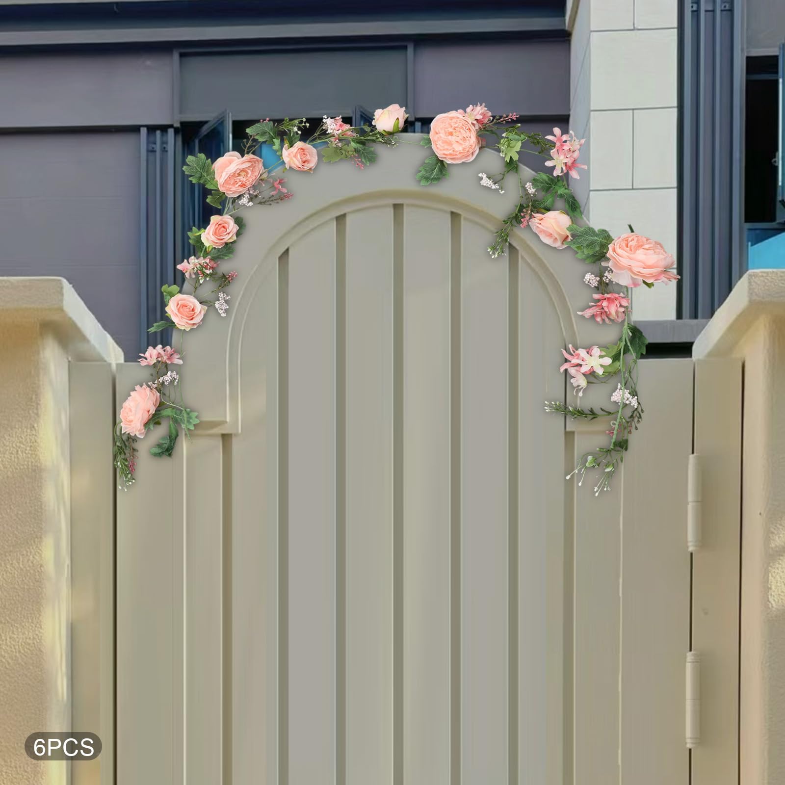 Blumengirlande Dekorative Kunstblumen Kunstblumengirlande Künstlich Rose Wohnraumdekoration 6 Stück,1.8m für Tür, Hochzeit, Party, Wand - Grün, Rosa