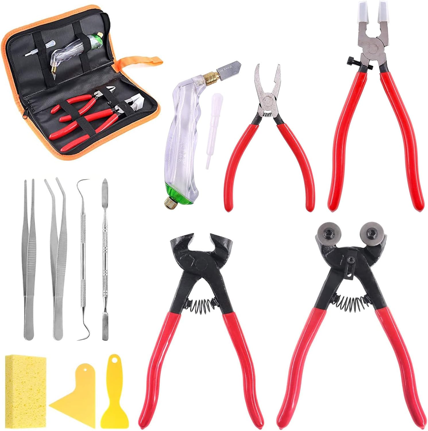 Swpeet 12Pcs Heavy Duty Glass Running Pliers and Mosaic Tools Kit