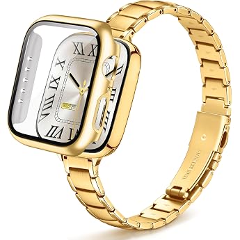 Women's Extremely Thin Metal Strap Compatible with Apple Watch Strap 40 mm with Protective Case Slim Beautiful Stainless Steel Strap Luxury Band and Case for iWatch SE Series 6 5 4 40 mm