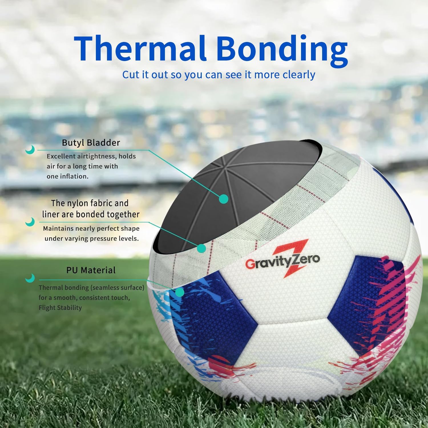 GravityZero Size 5 Soccer Ball with Pump and Needles -Waterproof TPU Leather, Seamless Thermal Bonded, Professional Training & Official Match Ball for Adults and Youths