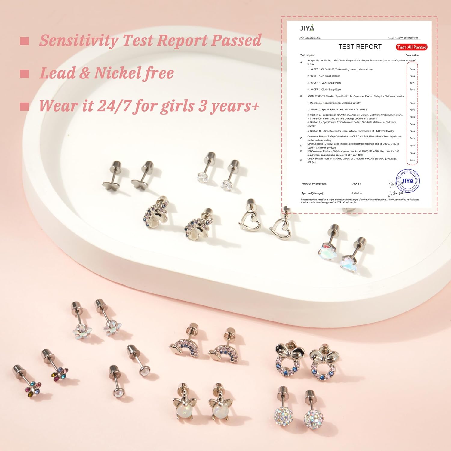 12 Pairs Hypoallergenic Screw Back Earrings For Women Girls Kids Cute Surgical Steel Earrings Set CZ Star Butterfly 316L Stainless Steel Screwback Flat Back Stud Earring Jewelry Gift - Image 3