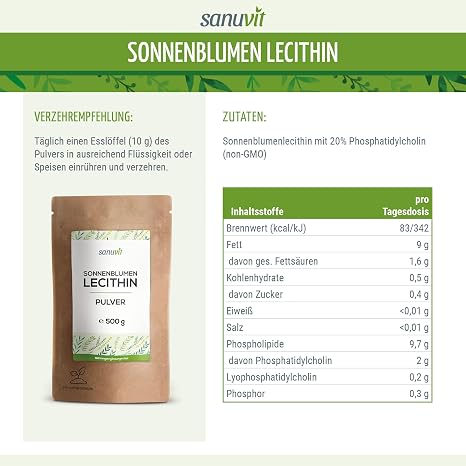 Sunflower Lecithin Powder 500g Pure Lecithin High Bioavailability Powder for Cooking & Baking Vegan