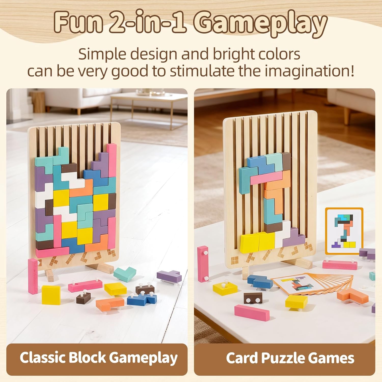 Wooden Stacking Puzzle Toy, Montessori Brain Blocks for Kids, 42Pcs 3D Russian Block Brain Teaser Puzzles & Wooden Puzzles for Toddlers, Educational Family Interactive Board Game, Gift for 3+ (2 Box)