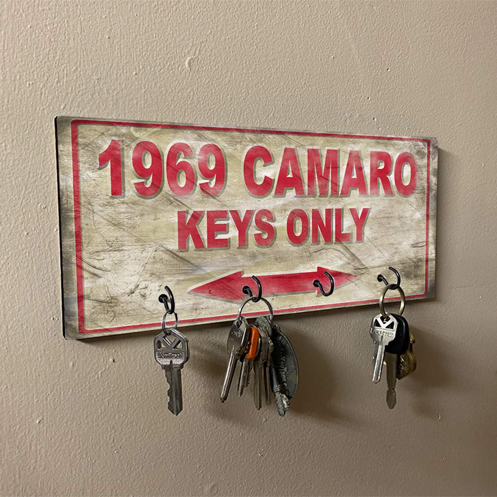 Brotherhood 1969 Compatible with Camaro Keys Only Grunge Red Garage Style Design Key Hanger Organizer Wall Mount Rack for Holders The Home Keys Ring Decorative Hangers Decor Hook Holder