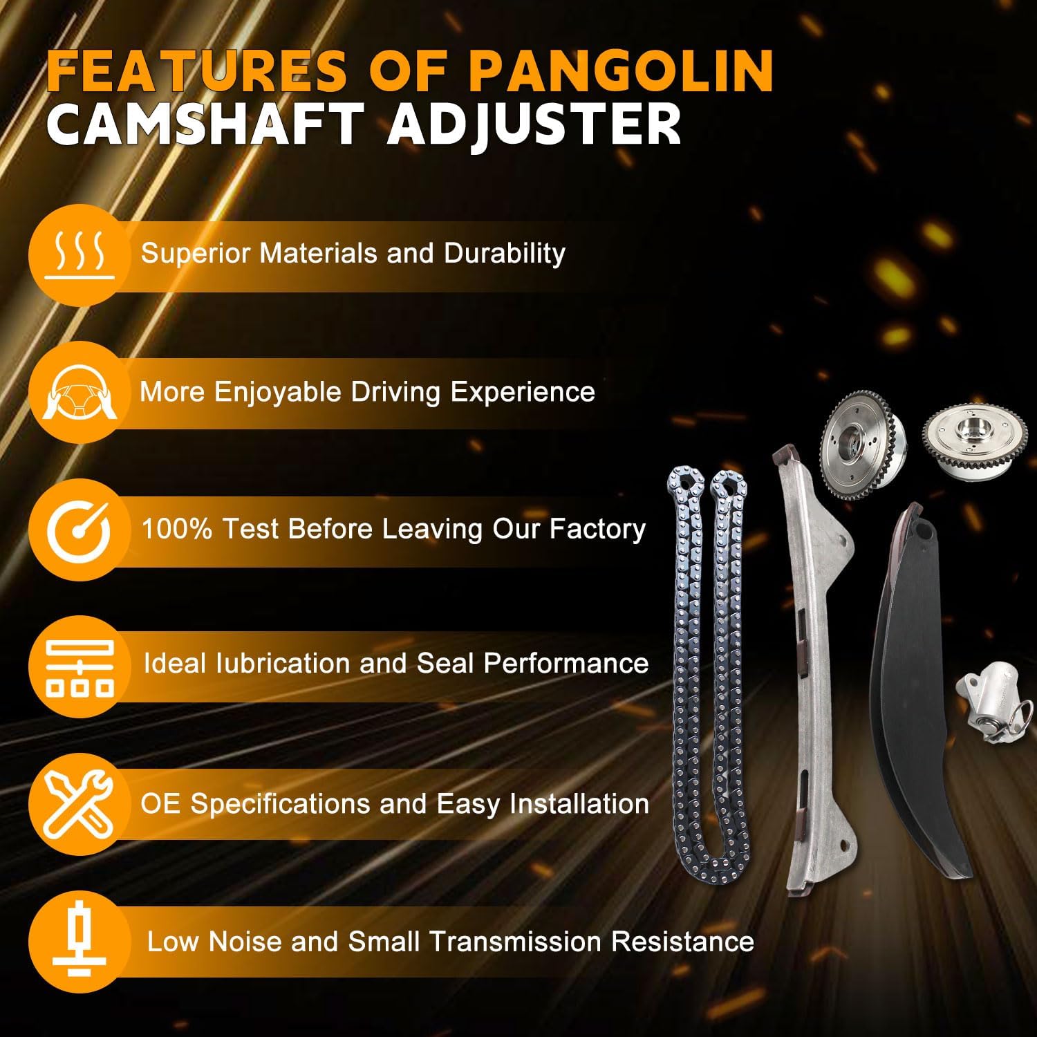 PANGOLIN 24321-2E010 Timing Chain Kit with 2PCS Intake & Exhaust VVT Gear Sprocket for Kia Soul Forte Cerato Tucson Forte5 2.0L Engine Aftermarket Parts, Replacement OE 24370-2E010 24350-2E011