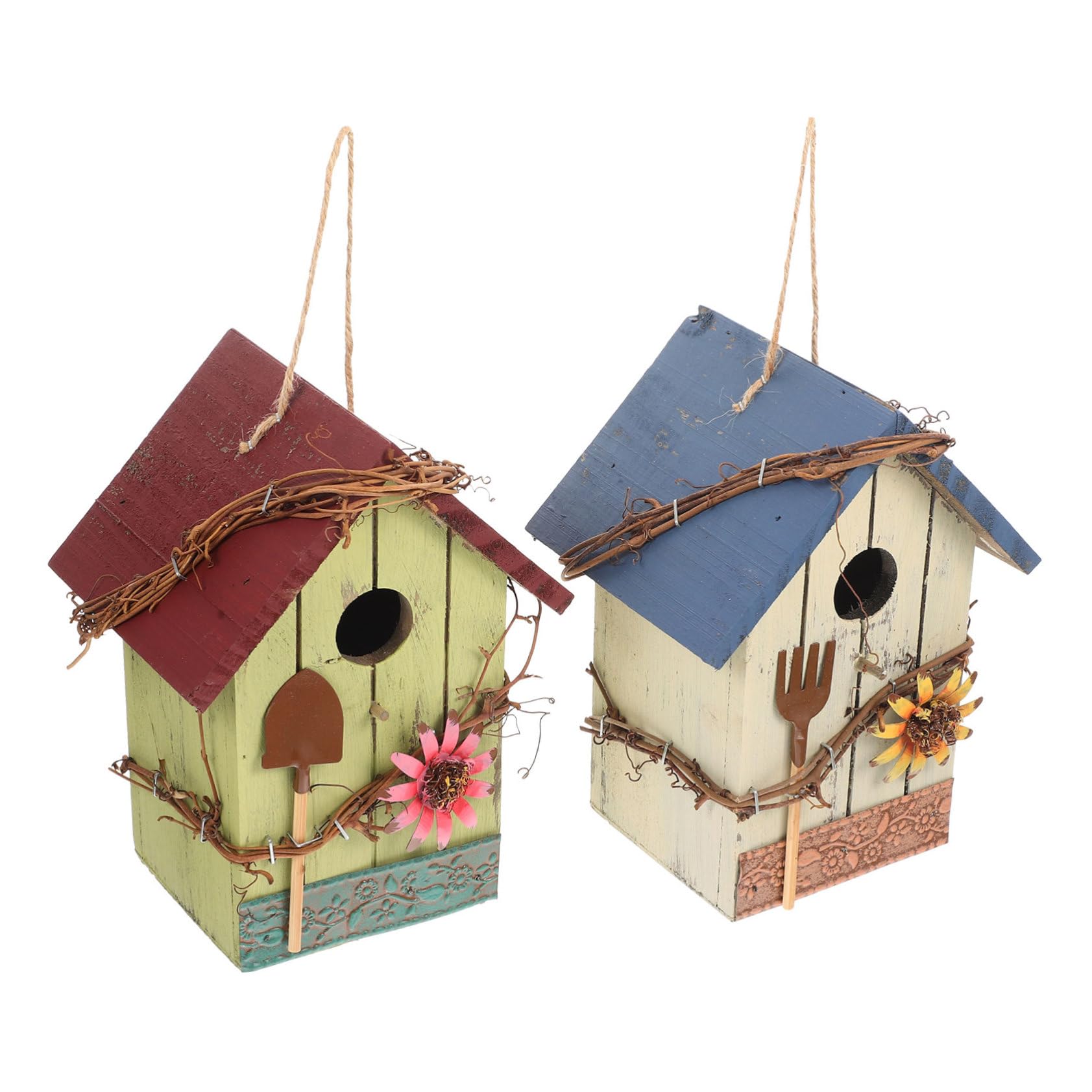 Nichoir bois pour oiseaux lot de 2 abris suspendus décoratifs de jardin