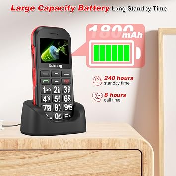 4G Volte Big Button Mobile Phone for Elderly, 1.8 inch LCD Display SIM-Free & Unlocked Mobile Phones 1800mAh Long Standby Easy to Use Basic Mobile Phone with USB-C Charging Dock - Black
