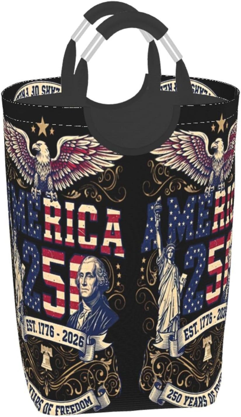 Us 250 Bald Eagle Blessing Foldable Dirty Laundry Bag, Waterproof Oxford Fabric With Pe Board Base, 50l Capacity For Home & Travel