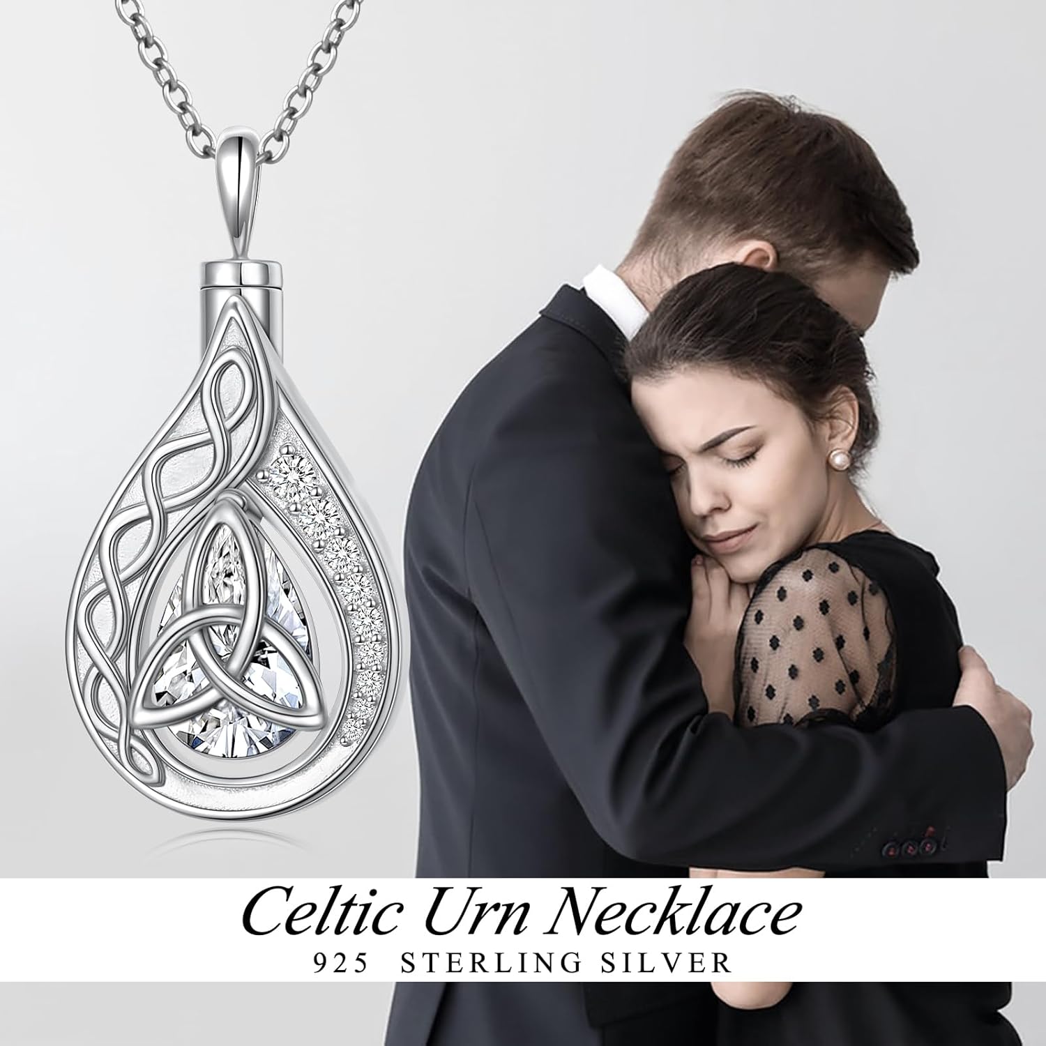DAOCHONG 925 Sterling Silver Celtic Knot Cremation Jewelry Teardrop Urn Necklaces for Ashes for Women Memorial Keepsake Human Ashes Pendant Jewelry for Ashes of Loved Ones