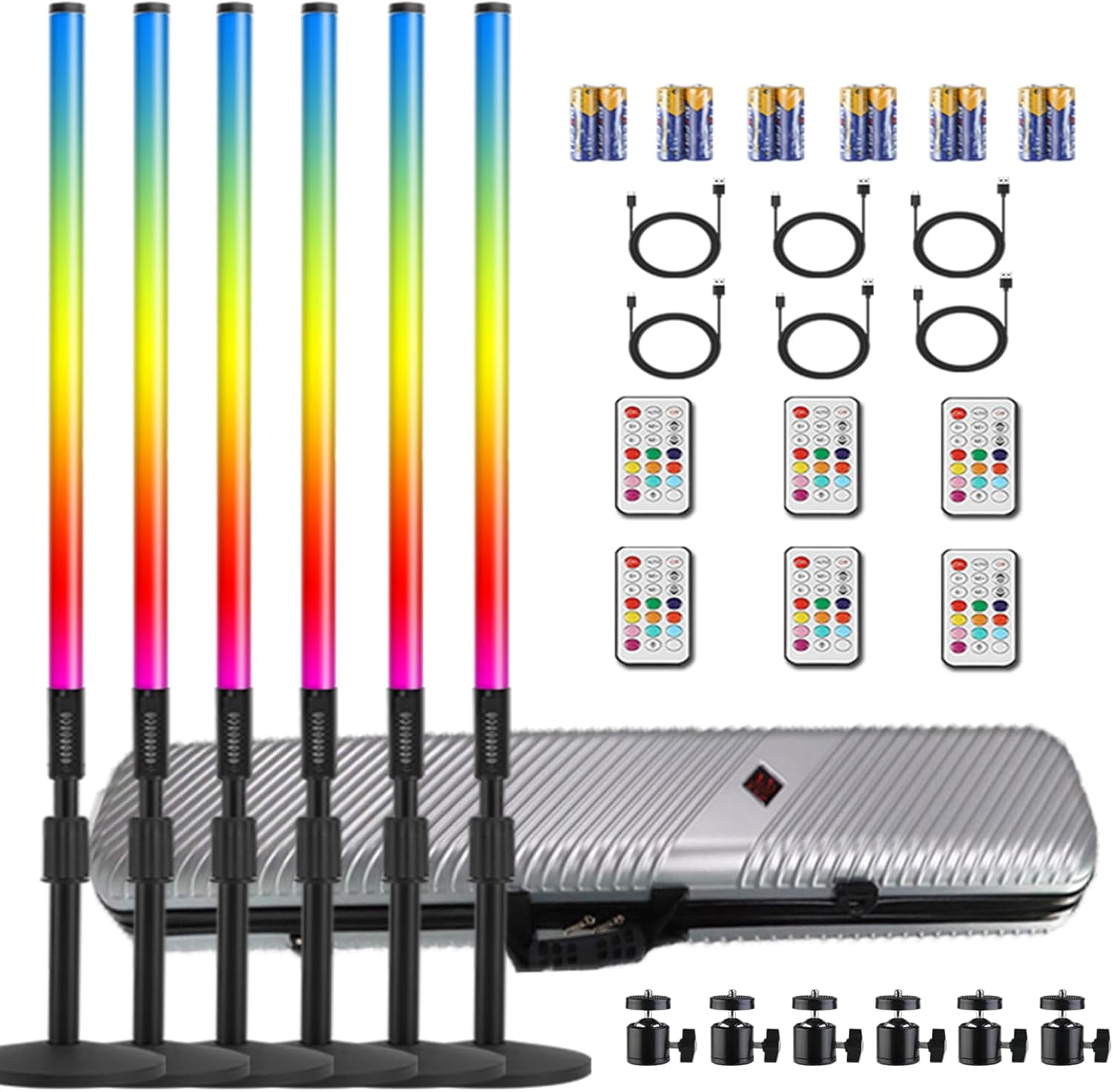 6Pack 4ft Moveable 4800mAh Battery Powered RGB Tube Gentle with Case Handheld Colour Neon Lights Bar Stand for LED Video Studio Gentle Stick Images DJ Dance Get together Stage Photograph Sales space Lighting