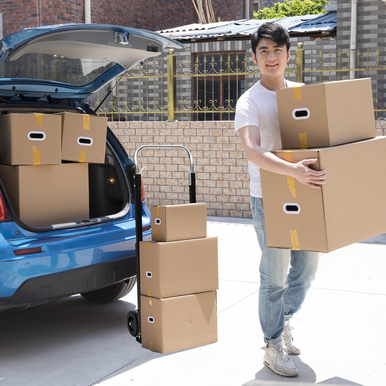 SST klappbarer Handtransportwagen mit Rädern, 91 kg Kapazität tragbarer Dolly-Wagen, Nutzwagen mit verstellbarem Griff, zusammenklappbarer Dolly für Umzug, Reisen, Einkaufen, Flughafen, Büro