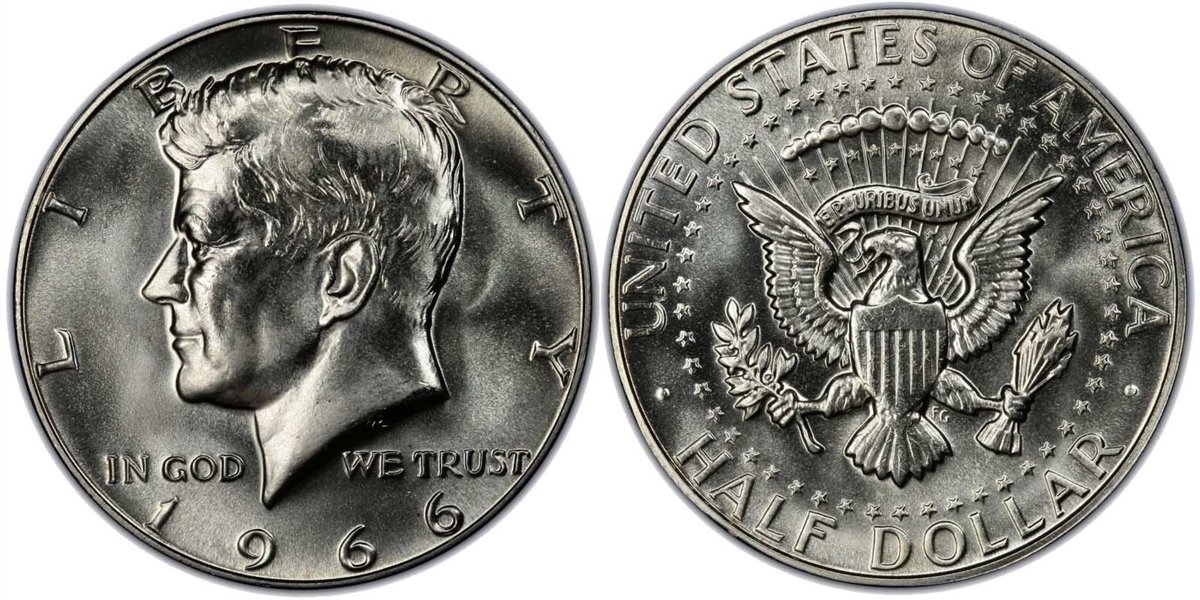 1966 P Kennedy Half Dollar 40% Silver Proof Like Finish from Special Mint Set Half Dollar Uncirculated US Mint Thumbnail
