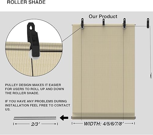 Miniatura 4 de Persiana enrollable para exteriores, sombra enrollable para patio, porche, patio trasero, glorieta, balcón (5 pies de ancho x 6 pies de largo, beige)