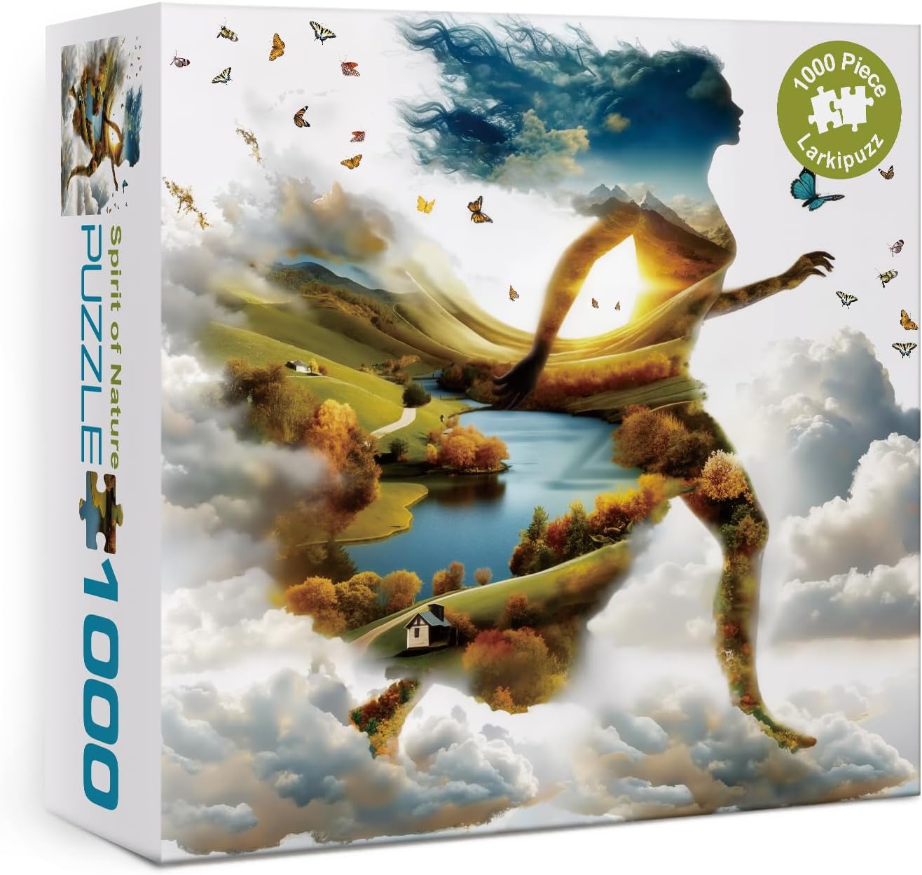 Art Women Landscape Puzzles for Adults 1000 Pieces, Challenging Forest Tree Autumn Plant Jigsaw Puzzles, Beautiful Nature Lake Fall Scenic Butterfly P
