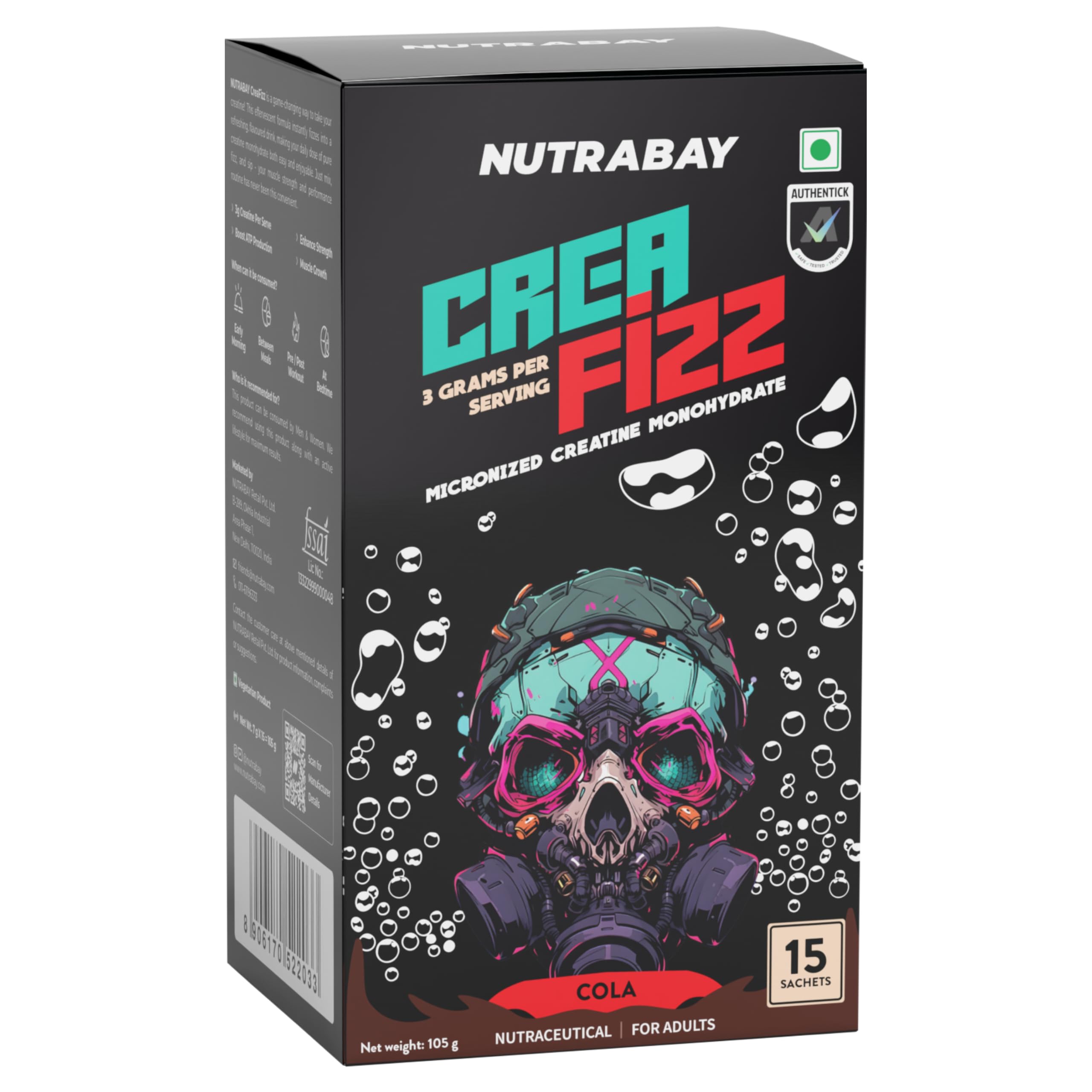 Nutrabay CreaFizz Effervescent Powder | Rapid Absorption | Cola Flavour | Micronized Creatine Monohydrate For Muscle Strength, Energy & Endurance | 15 Sachets (105g)-picture-25